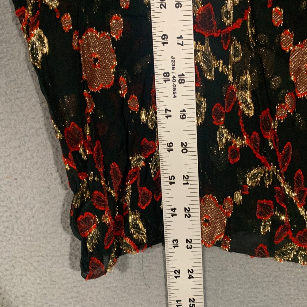 Robbie Sport Blouse Womens 15 16 Black Gold Red Metallic Floral Side Tie Vintage - Picture 4 of 7